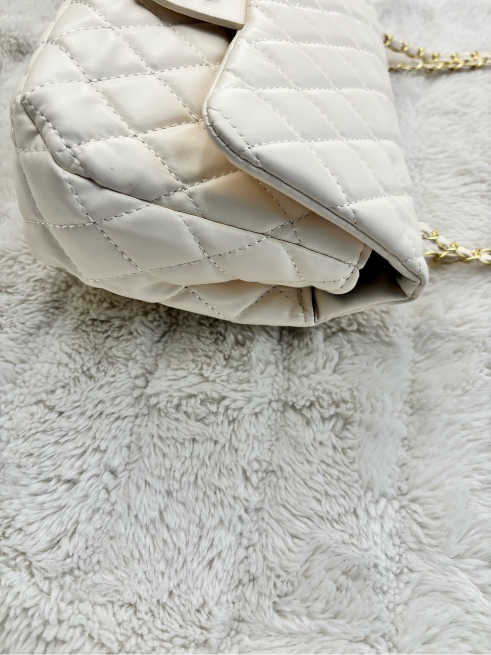 Cream Quilted Chain Shoulder Bag - Designer Style New - Picture 9 of 14